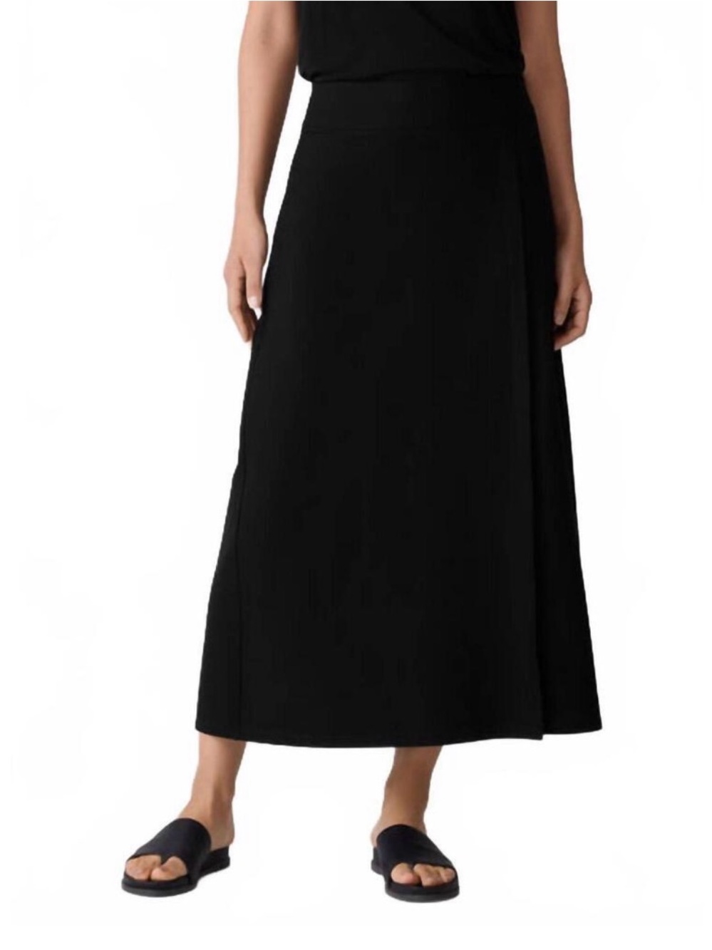Eileen Fisher Black Linen Faux-Wrap Skirt